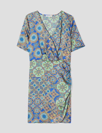 Robe droite drap&eacute;e satin bleu roi femme