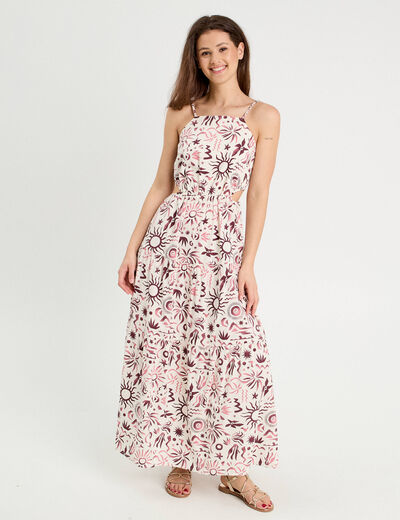 Robe longue évasée ouvertures rose femme