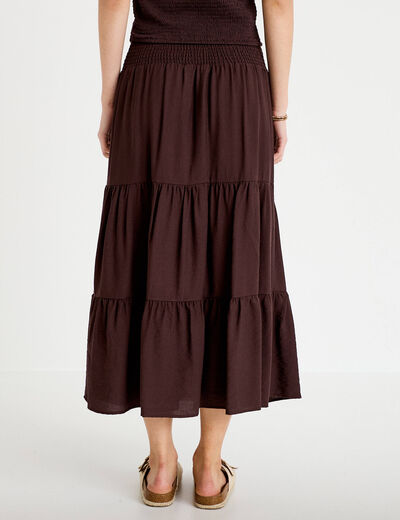 Jupon &eacute;vas&eacute; taille haute marron fonc&eacute; femme