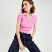 Top col polo manches courtes rose femme