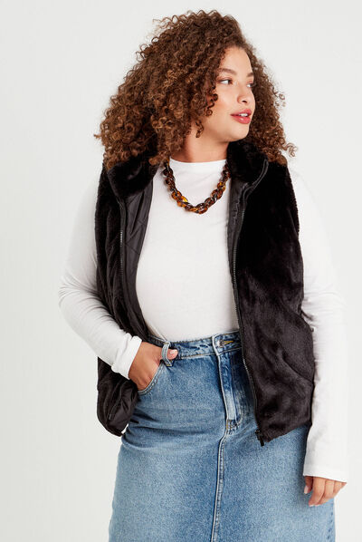 Veste droite sans manches noir femme