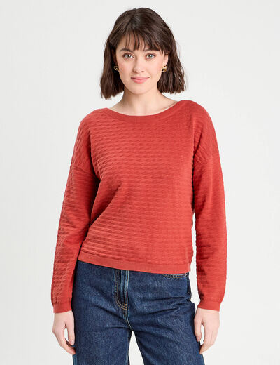 Pull col bateau rouge femme