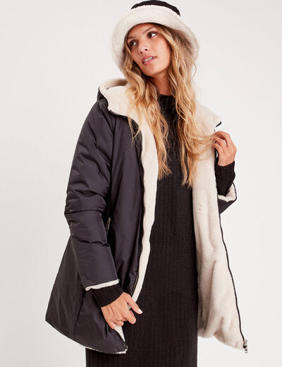 Parka réversible à capuche noir femme