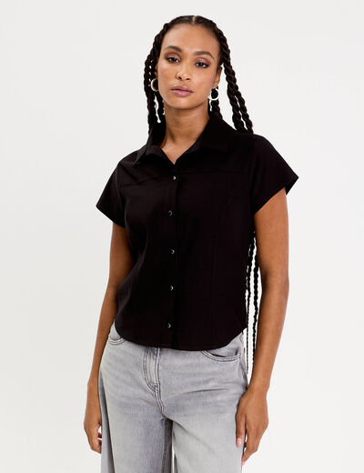 Chemise cintrée manches courtes noir femme