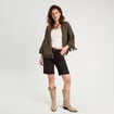 Gilet ajouré avec franges vert kaki femme