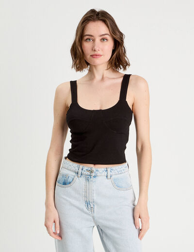 Débardeur cropped bretelles noir femme