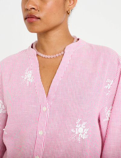 Blouse col tunisien rose femme