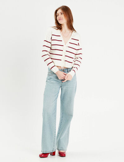 Pull avec petit noeud rouge foncé femme