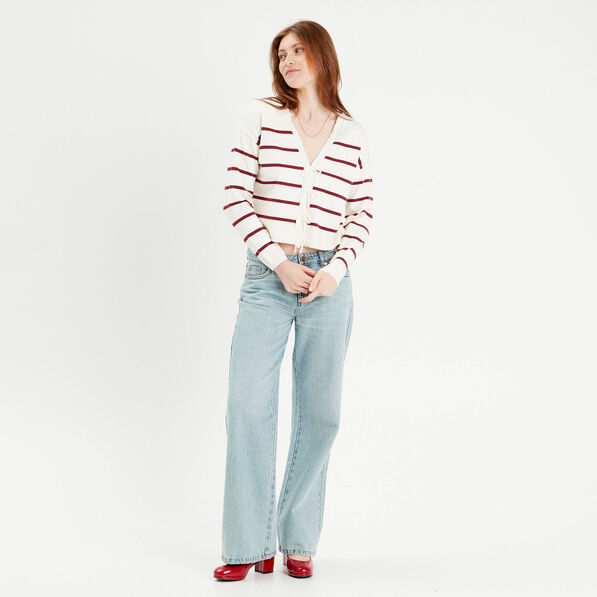 Pull avec petit noeud rouge foncé femme