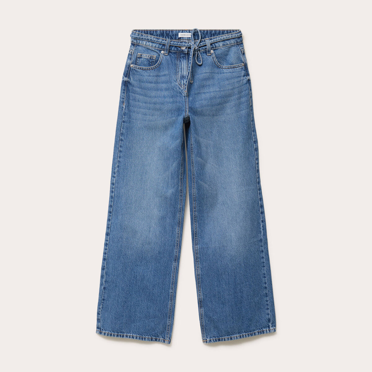 Jean wide leg ceinture taille standard denim double stone femme