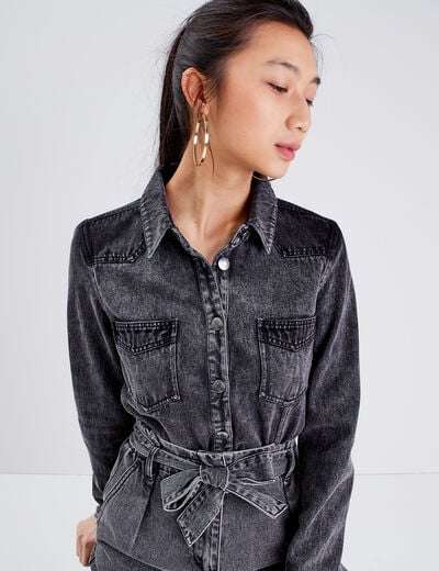 Chemise manches longues denim gris femme