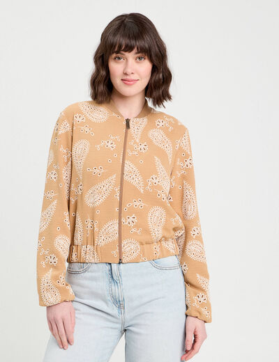 Veste col teddy zippée camel femme