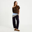 Pull ajour&eacute; col bateau manches courtes marron fonc&eacute; femme