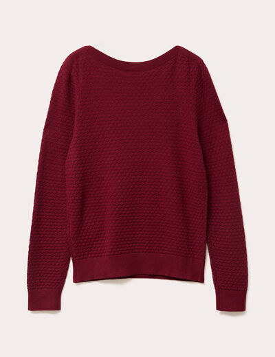 Pull col bateau rouge foncé femme