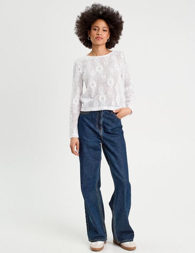 T-shirt ajouré effet crochet blanc femme
