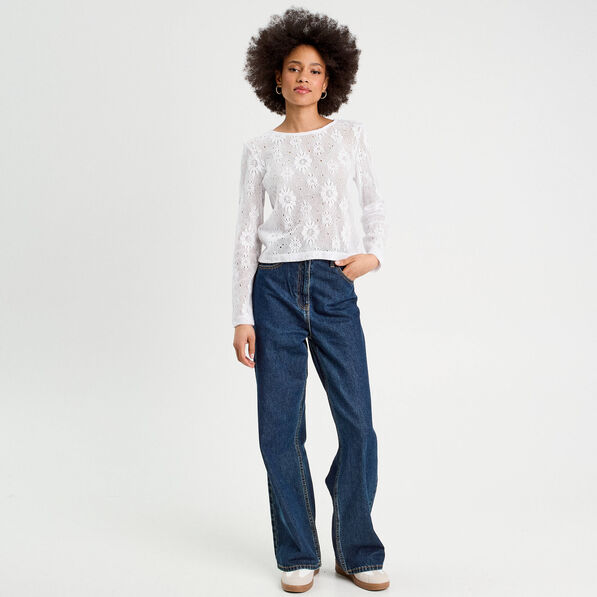 T-shirt ajouré effet crochet blanc femme