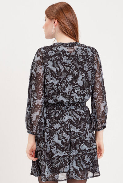 Robe évasée manches longues noir femme