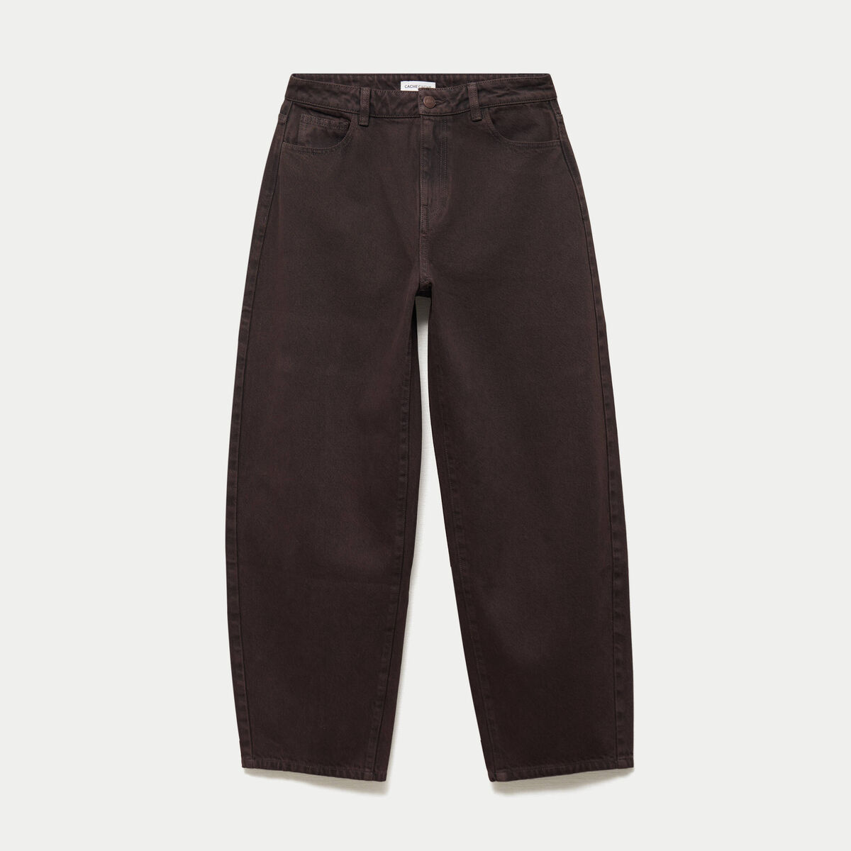 Jean barrel taille standard marron fonc&eacute; femme