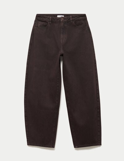 Jean barrel taille standard marron fonc&eacute; femme
