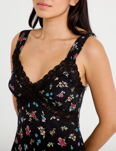 Robe d&eacute;collet&eacute; bretelles aspect dentelle noir femme
