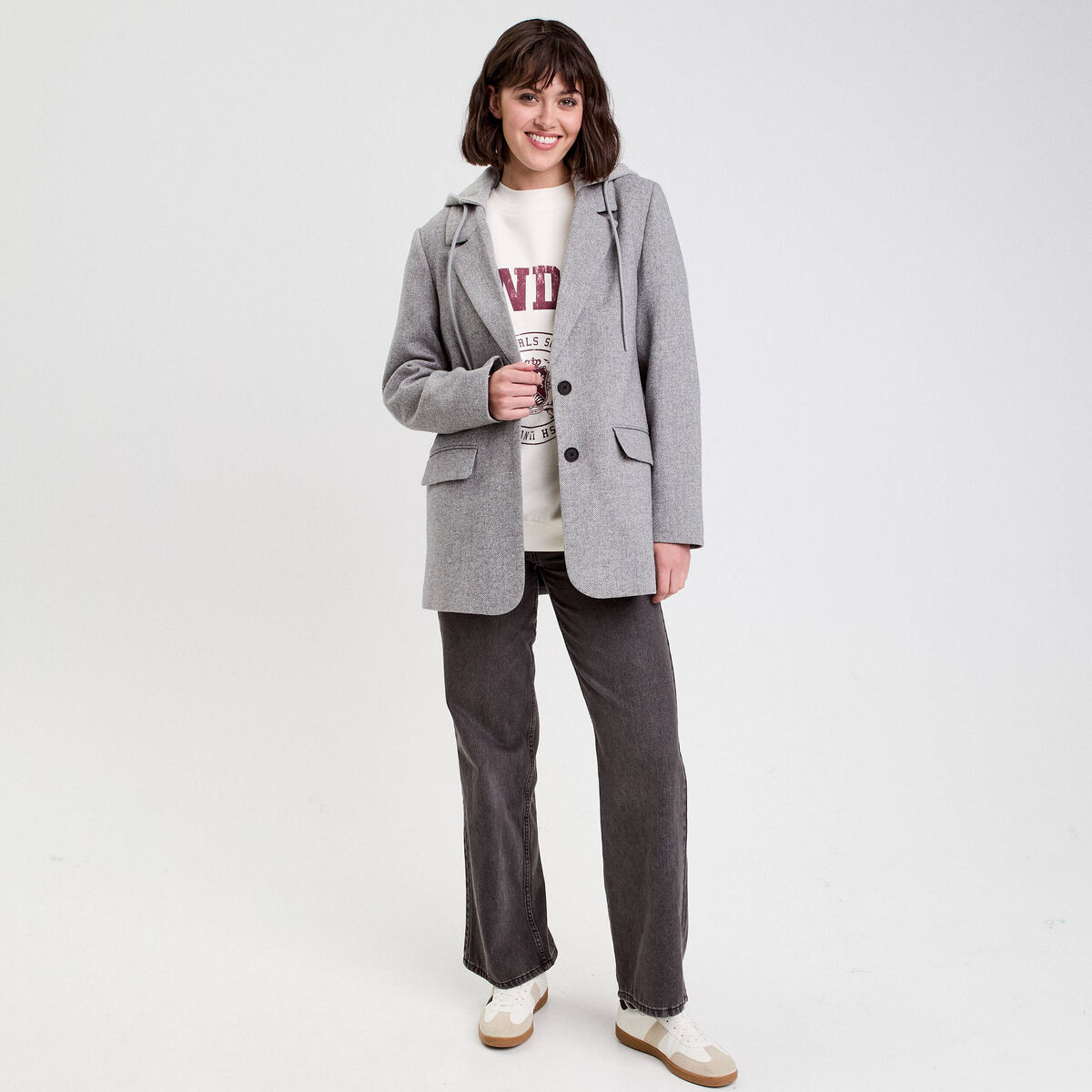 Blazer oversize capuche amovible gris clair femme