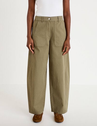 Pantalon barrel taille haute vert kaki femme
