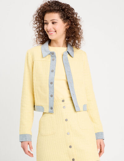 Veste droite tweed jaune clair femme