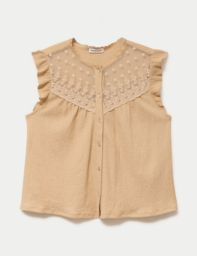 Blouse sans manches col rond beige femme