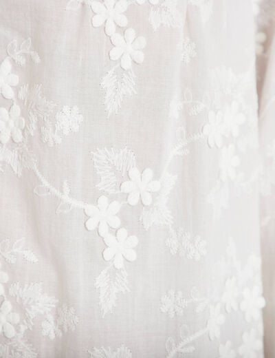Blouse droite col rond manches longues ecru femme