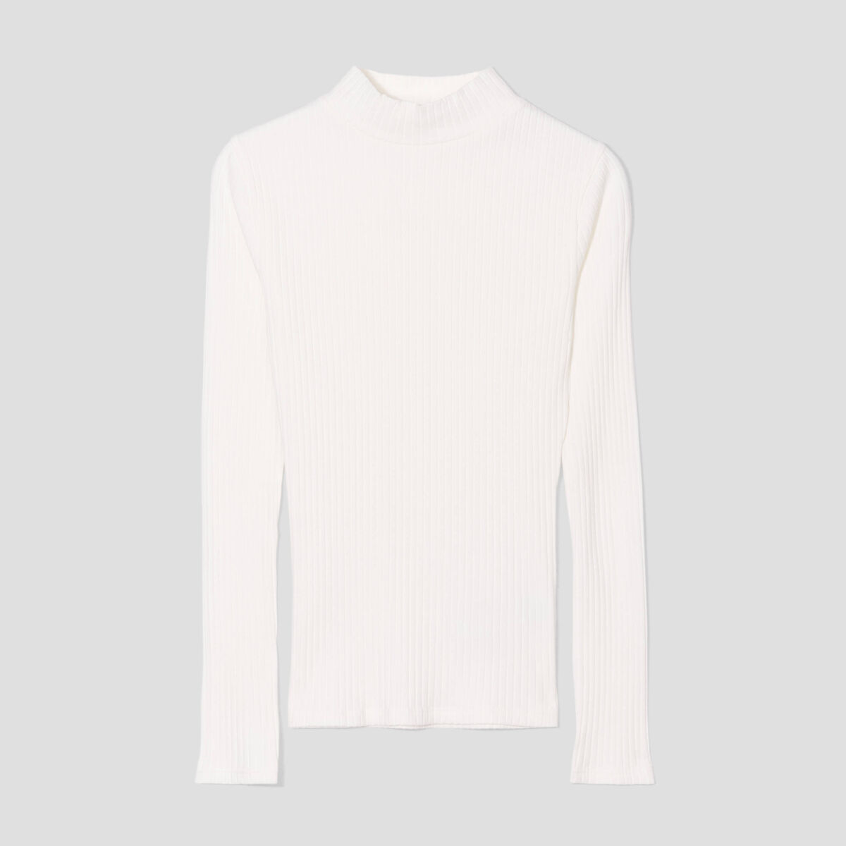 T-shirt côtelé col montant ecru femme