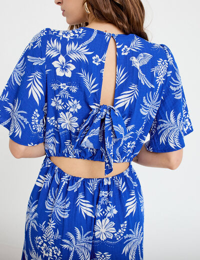 Robe &eacute;vas&eacute;e col v bleu roi femme