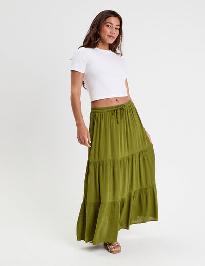 Jupe longue évasée vert foncé femme