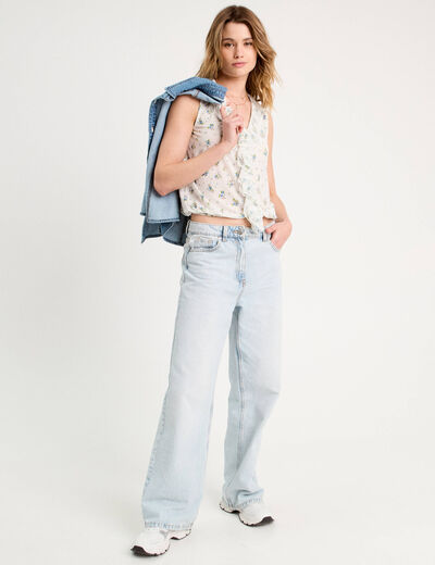 Blouse volants sans manches blanc femme