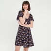 Robe évasée manches courtes noir femme