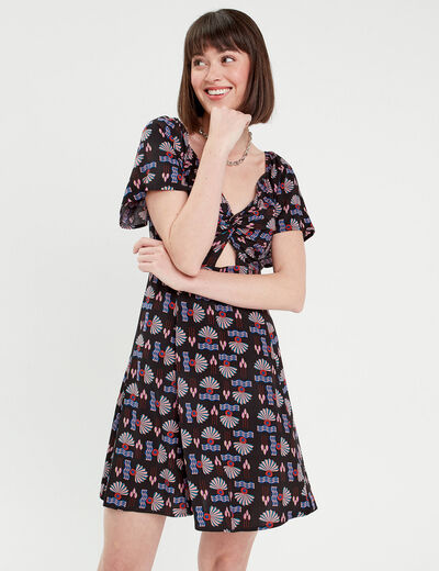 Robe évasée manches courtes noir femme