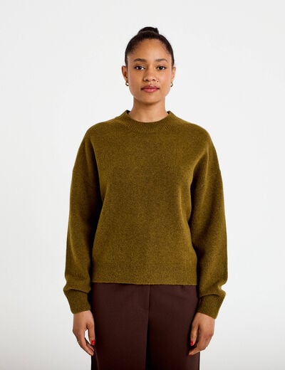 Pull col rond vert olive femme
