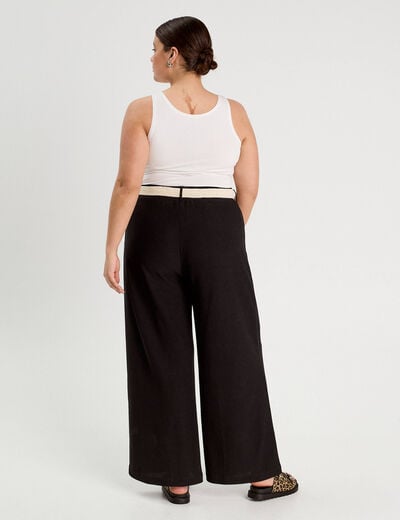Pantalon large fluide ceinturé noir femme