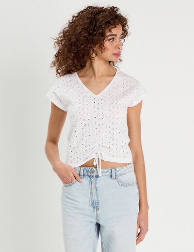 T-shirt broderie anglaise blanc femme