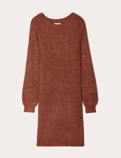 Robe pull droite col rond marron femme
