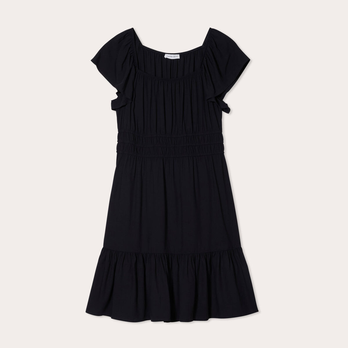 Robe évasée manches courtes noir femme