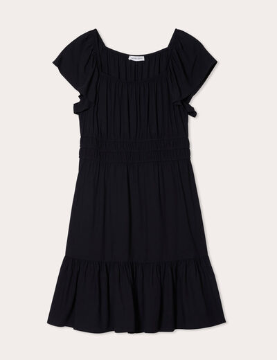 Robe évasée manches courtes noir femme