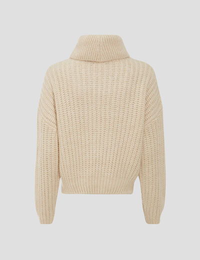 Pull avec col roulé ecru femme