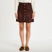 Jupe trap&egrave;ze courte aspect daim marron fonc&eacute; femme