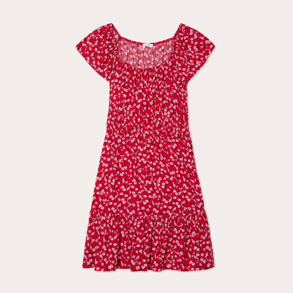 Robe évasée manches courtes rouge femme