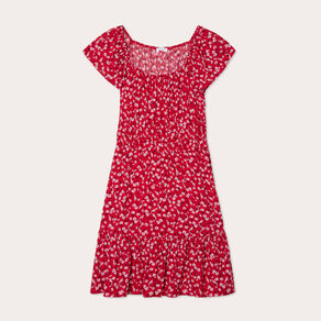 Robe évasée manches courtes rouge femme