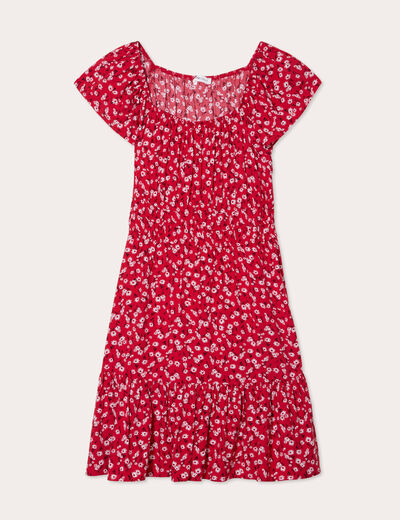Robe évasée manches courtes rouge femme