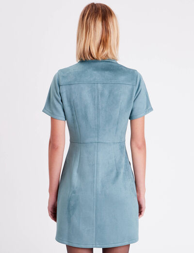 Robe droite boutonnée suédine vert foncé femme