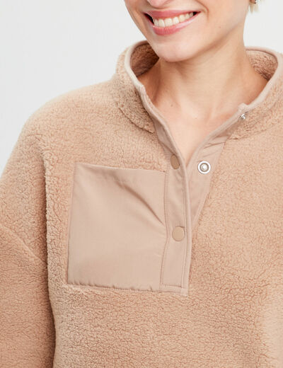 Sweat effet polaire beige femme