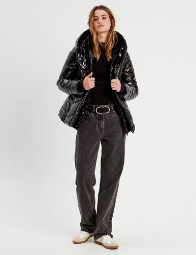 Doudoune aspect vinyle noir femme