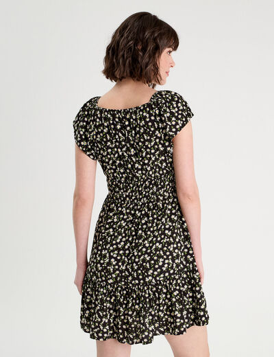 Robe évasée manches courtes noir femme